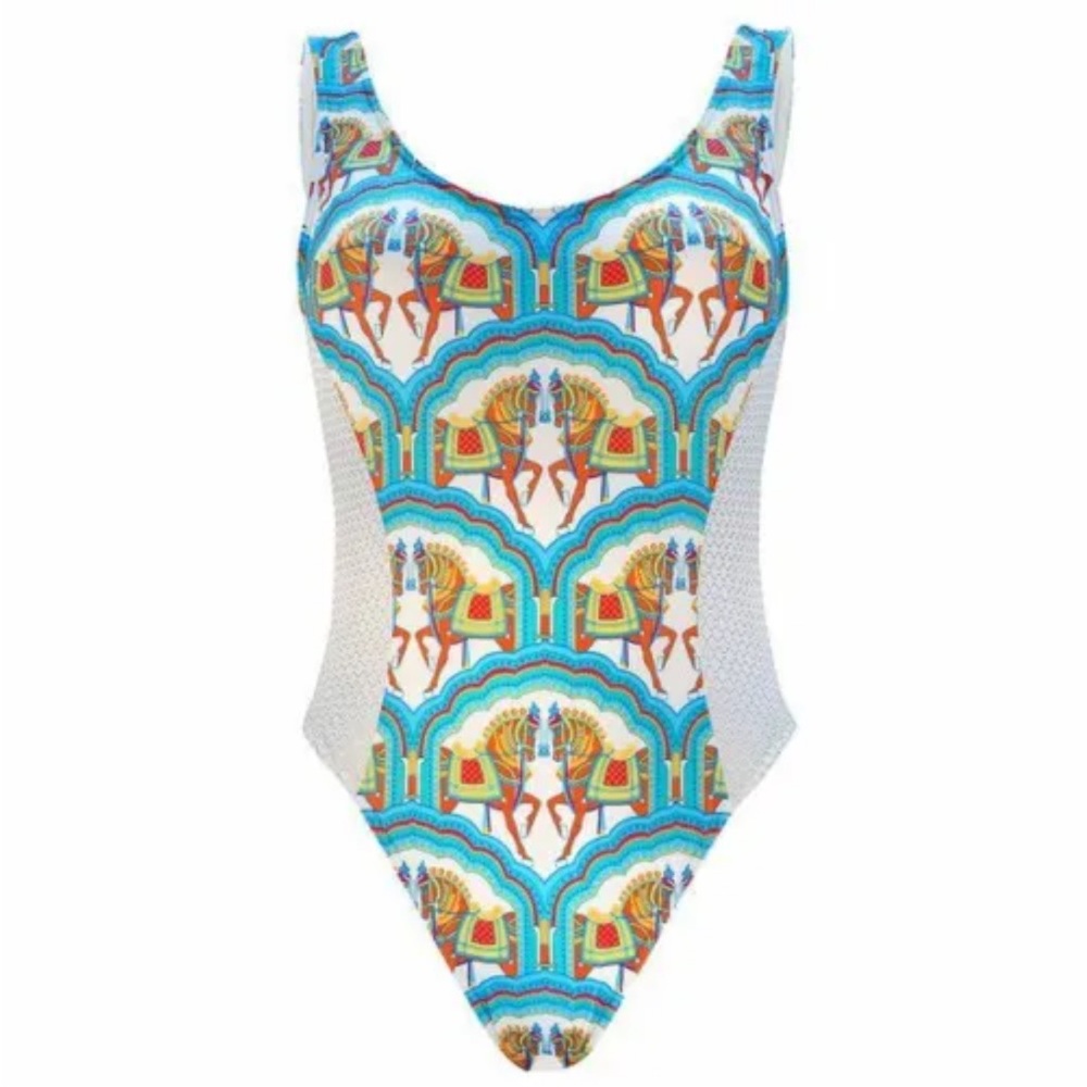 NWT Paolita Small/ 32C/34B/36A Karma Mesh Sides Horse Print One Piece Swimsuit